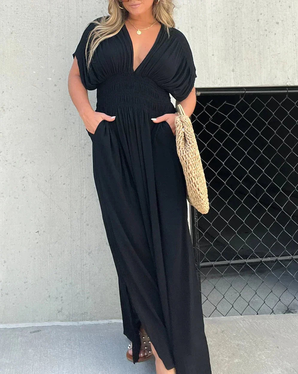 Slit V-Neck Effortless Maxi Long  dress