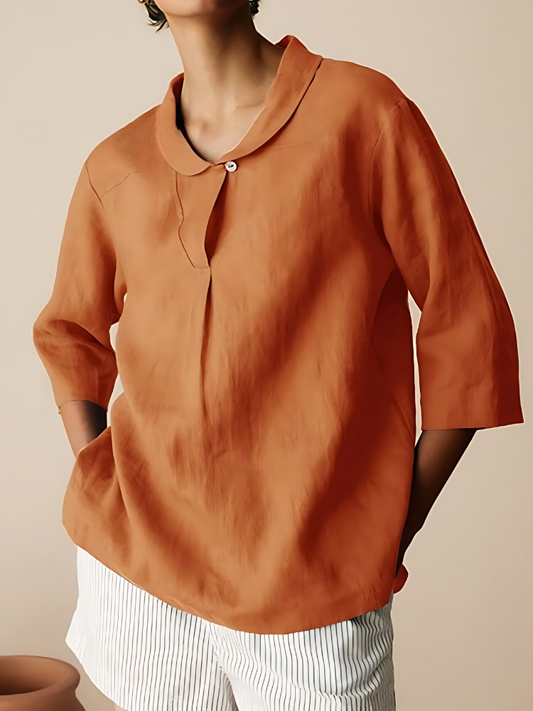 Helen - Casual Linen Cotton 3/4 Sleeve Shirt