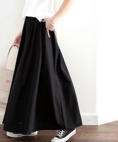 2024 Fall Black Plus Size Linen Skirts Oversize Pleated Skirts Long