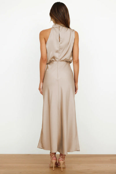 Valoria™ - Halter Neck Satin Maxi Dress