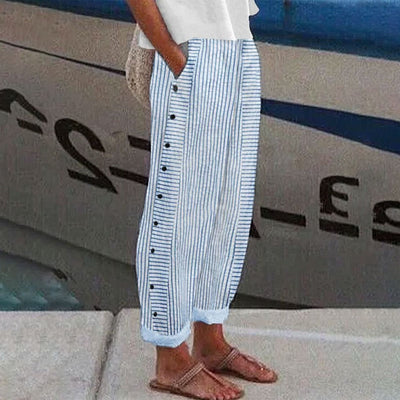 Jane -  Striped Cotton Trousers