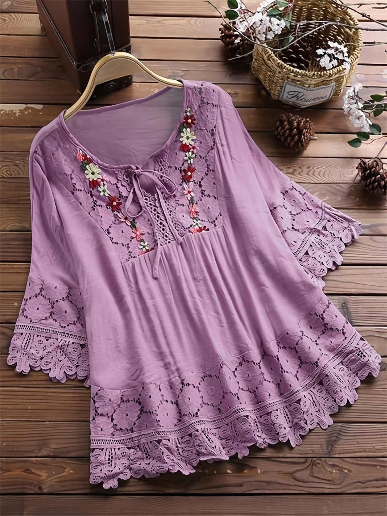 Elegant Lace Patchwork V-Neck Blouse