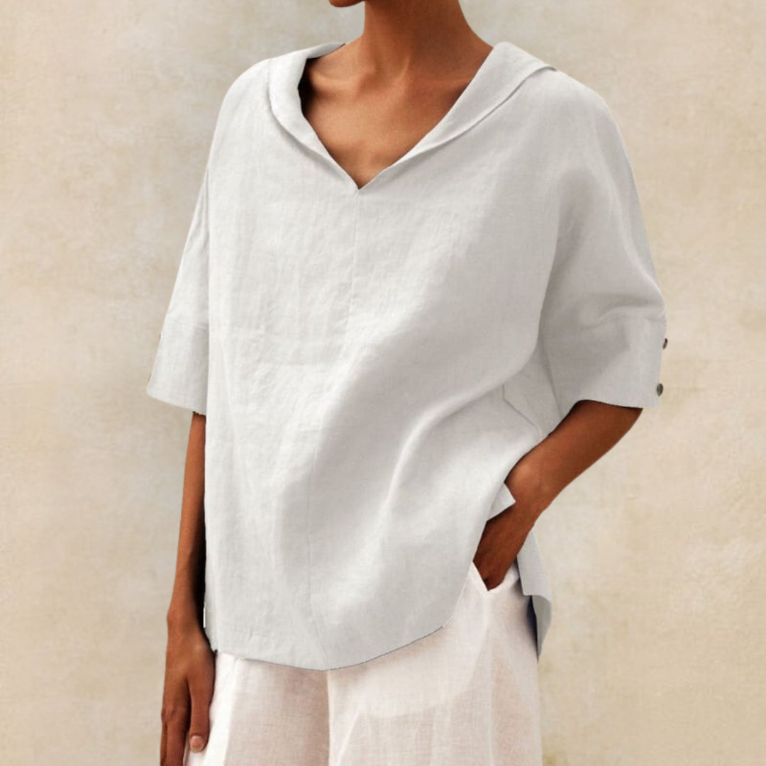 Jamilla Women's V-Neck Casual Linen Shirt