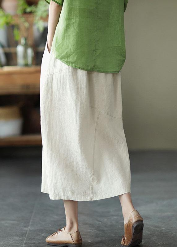 Elegant White Patchwork Pockets A Line Skirts Linen