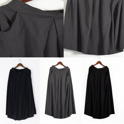 Grey long linen maxi skirt pockets pleated skirts