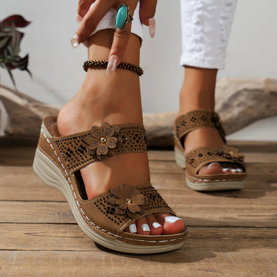 Saira - Floral Wedge Sandals