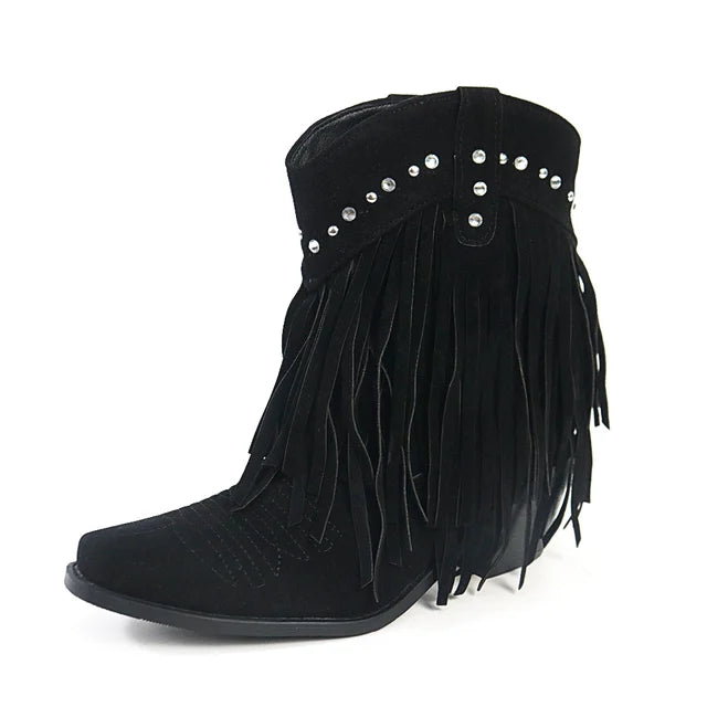 Jenny - Cowboy ankle boots with fringed tassel