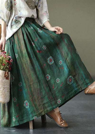 Bohemian Black flower Elastic Waist Print Linen Skirts Summer