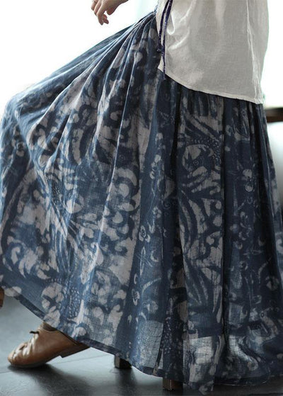 Bohemian Black flower Elastic Waist Print Linen Skirts Summer