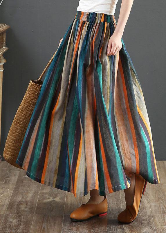 Women Striped A Line Retro Print Skirts Linen