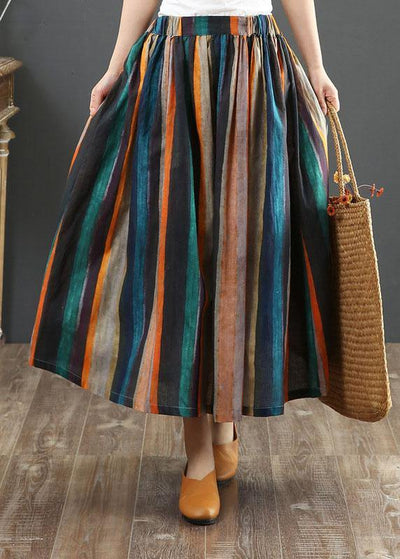 Women Striped A Line Retro Print Skirts Linen