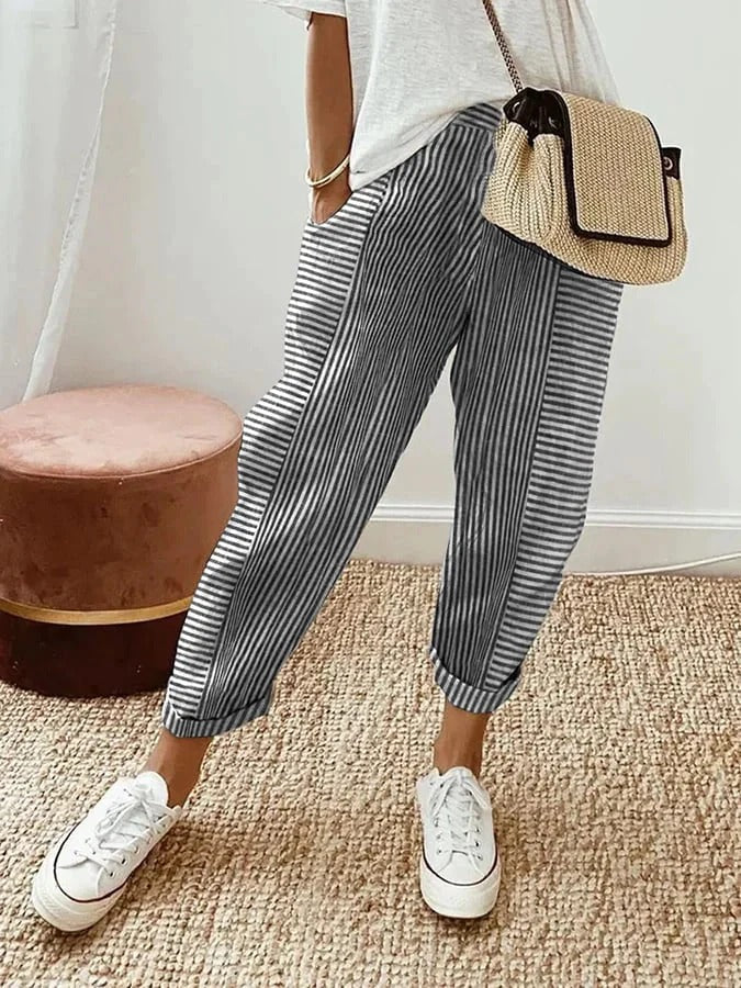 Judith - Striped Cotton Pants