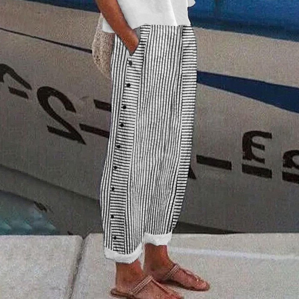 Jane -  Striped Cotton Trousers