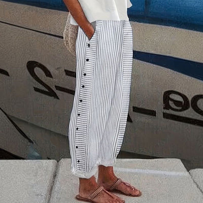 Jane -  Striped Cotton Trousers